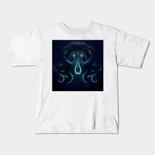 Sea Monster Turquoise, dark navy background Kids T-Shirt